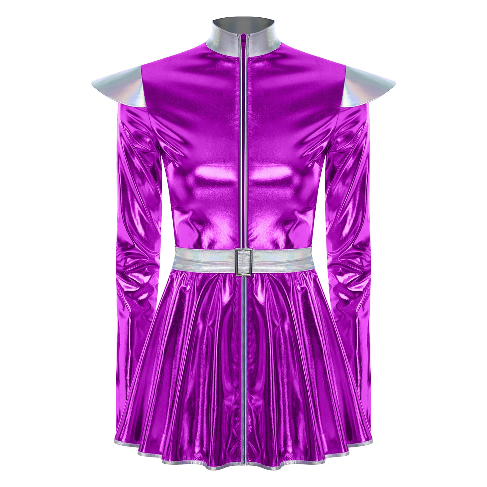 

Women Outerspace Alien Cosplay Costumes Long Sleeve Tutu Robot Dress for Halloween Space Alien Costume Future World Party