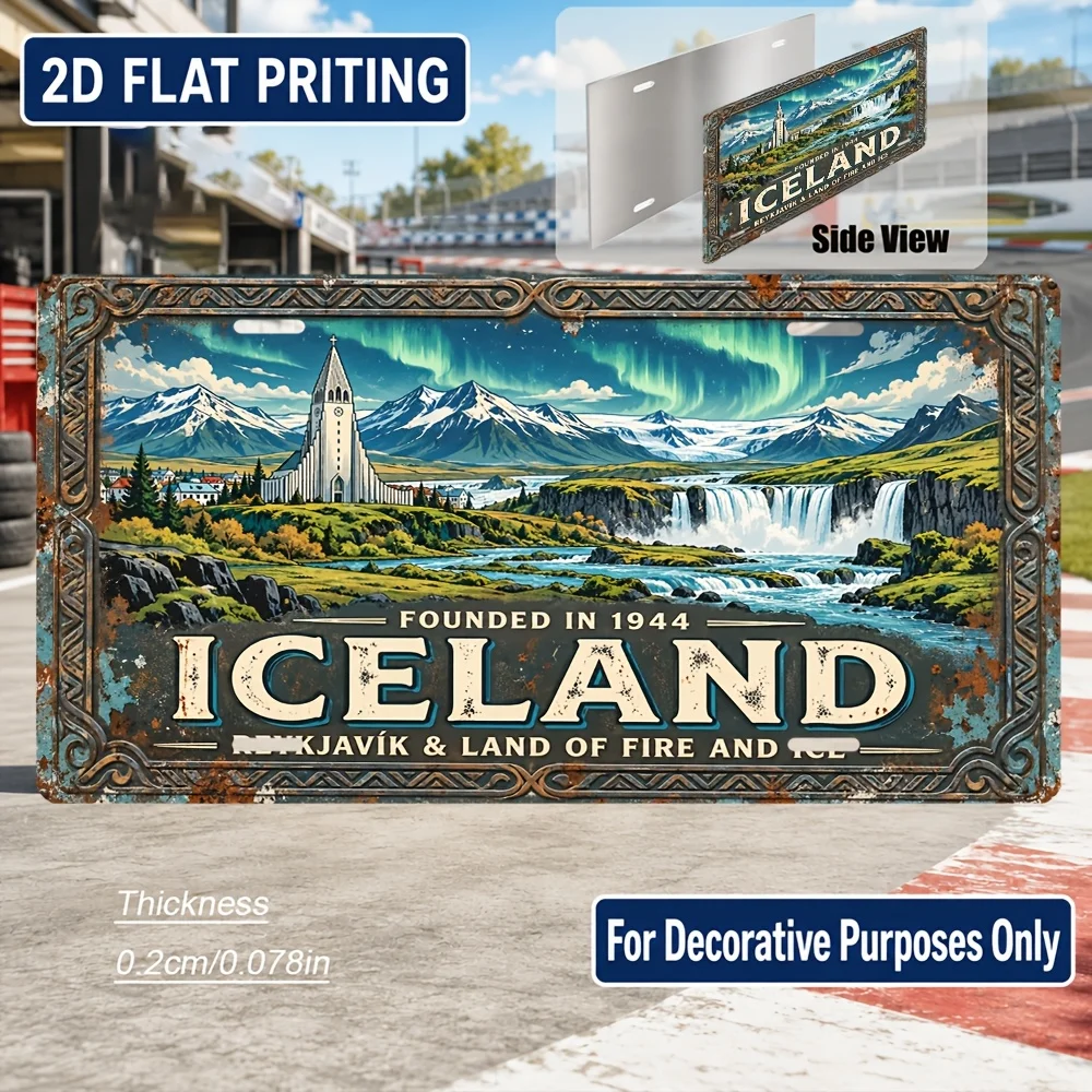 2D Flat - 【2D Flat】 2D Flat - [2D Flat] 2D Flat, 1pc, Iceland-Themed Retro Sign, for Decoration Solely, Home Decor, Birthday