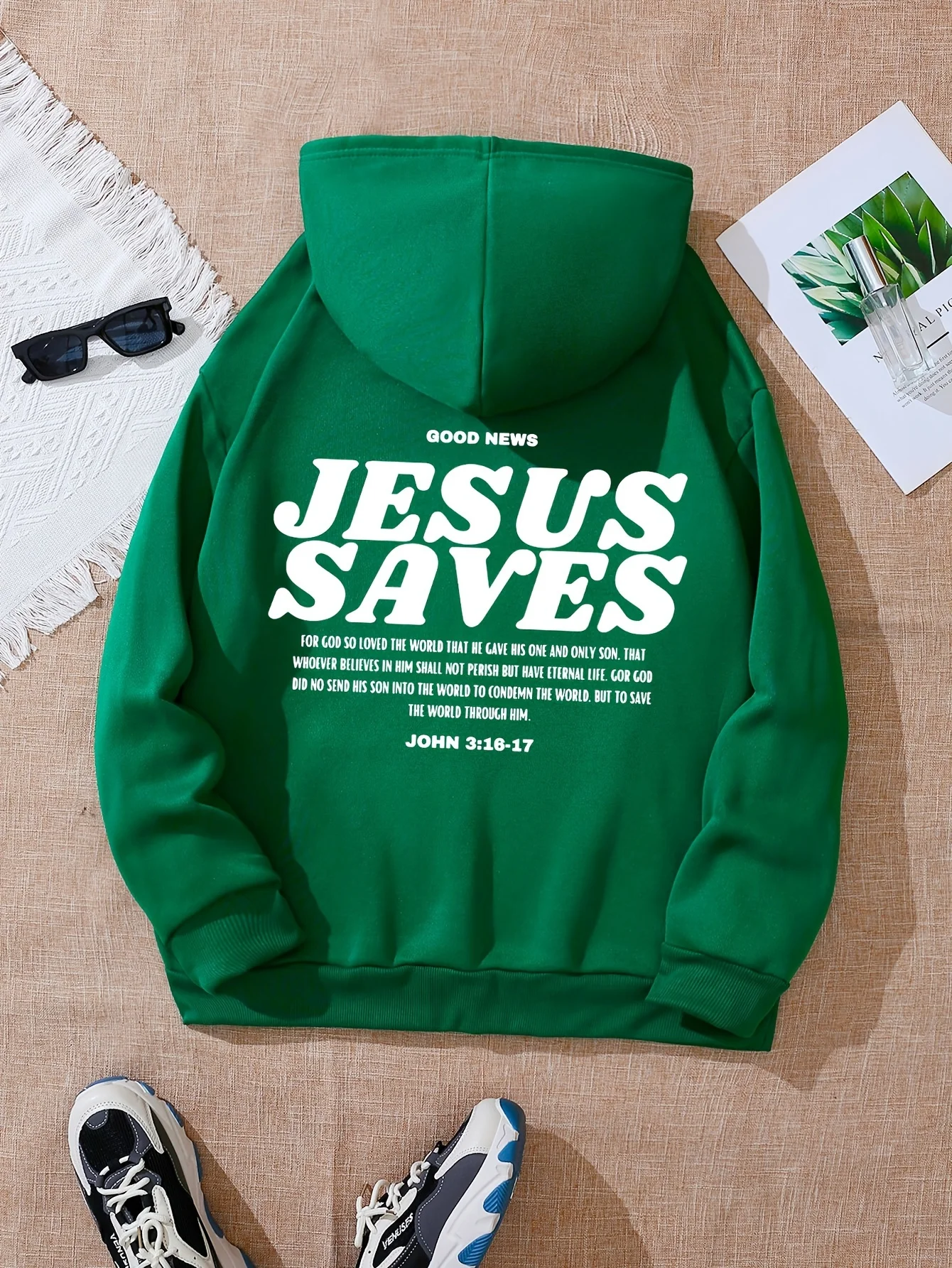 سترة أنيقة بغطاء للرأس مطبوعة بحروف من Jesus Saves مع سويت شيرت كاجوال برباط وأكمام طويلة وجيب Harajuku للجنسين