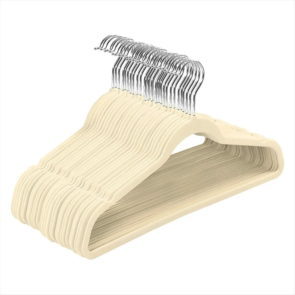 (WSFS) Slim Velvet, Non-Slip Suit Clothes Hangers Coat Hanger, Beige Silver Hook