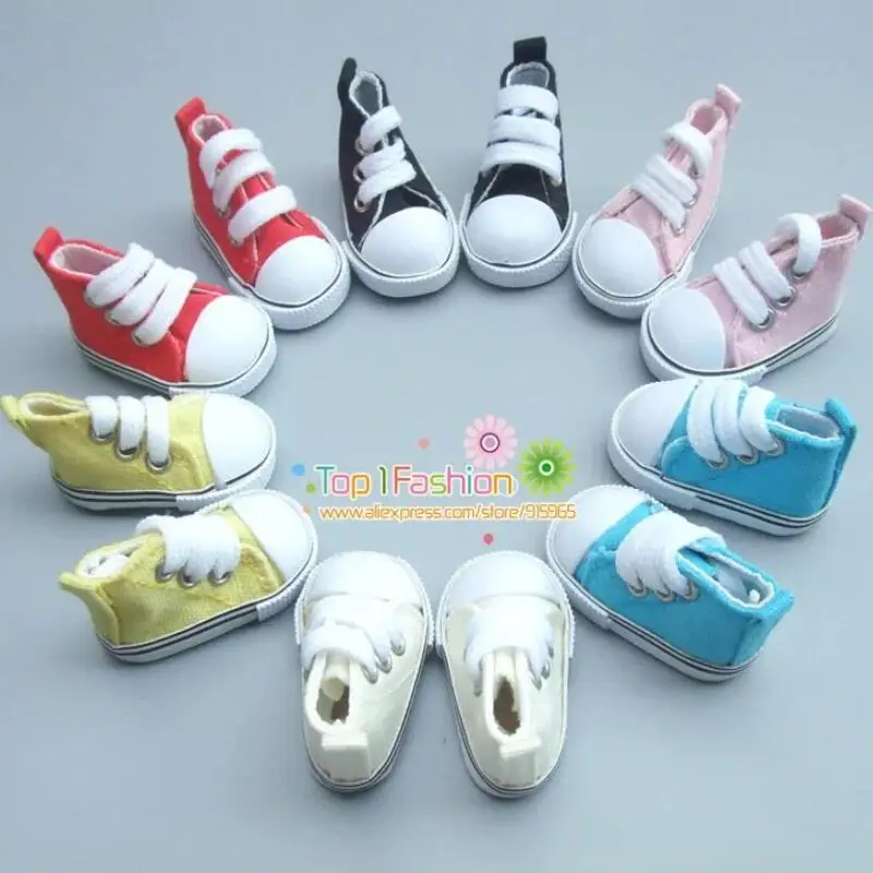 1 pair of 5cm doll shoes Denim Canvas Mini Toy Shoes 1/6 Bjd For Russian handmade home decoration Doll Sneackers