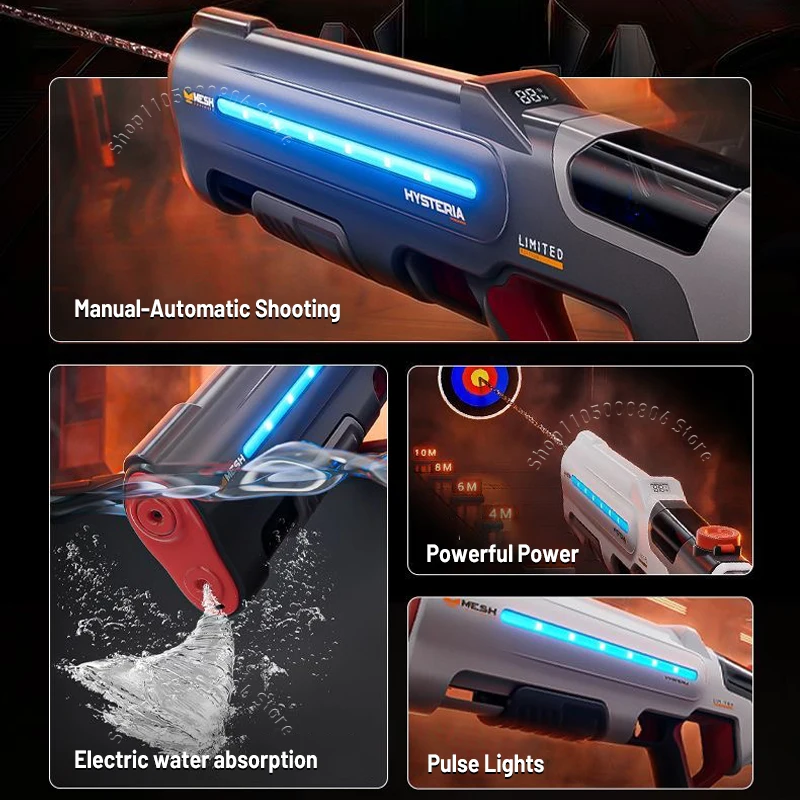 2026 New Electric Pulse Water Gun High Pressure Continuous Shooting With RGB Light  Modular Battery Kids Summer Outdoor WaterToy