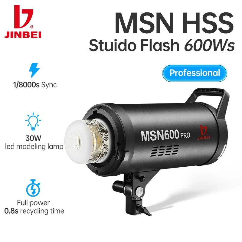 JINBEI MSN600pro 600W 1/8000s High Speed Sync Studio Flash Strobe Light Bowens Mount 2.4G Wirless System + 30W COB Modeling Lamp