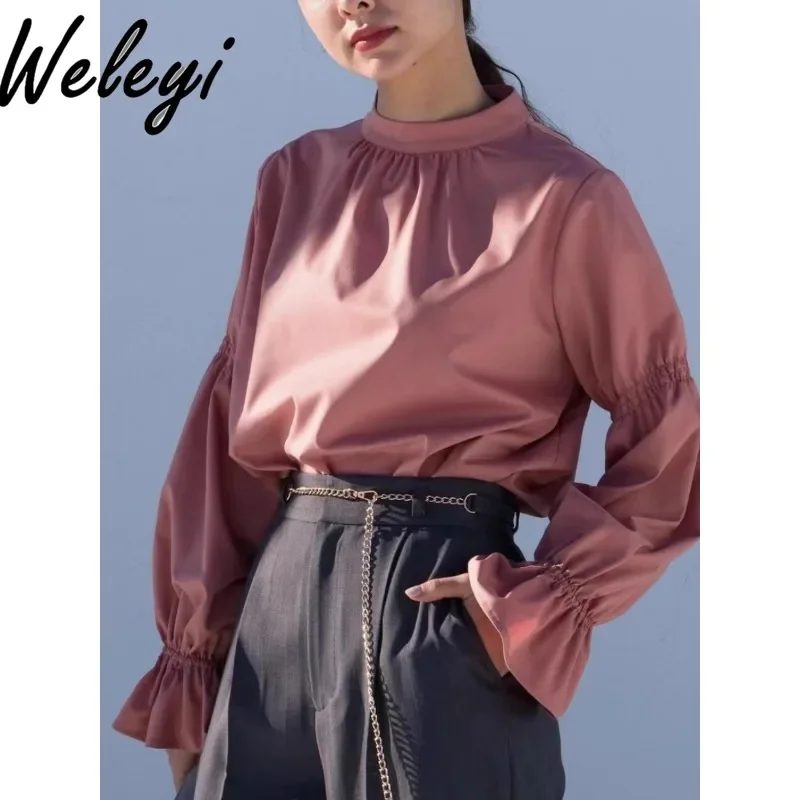 

Japanese Style Pullover Blouse Female 2024 Spring and Summer New Elegant Horn Cuffs Long Sleeve Shirt Women Blusas Mujer Tops