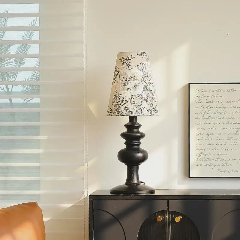 

Log medieval bedside table lamp wabi sandy wind retro study atmosphere premium bedroom solid wood decorative lamp