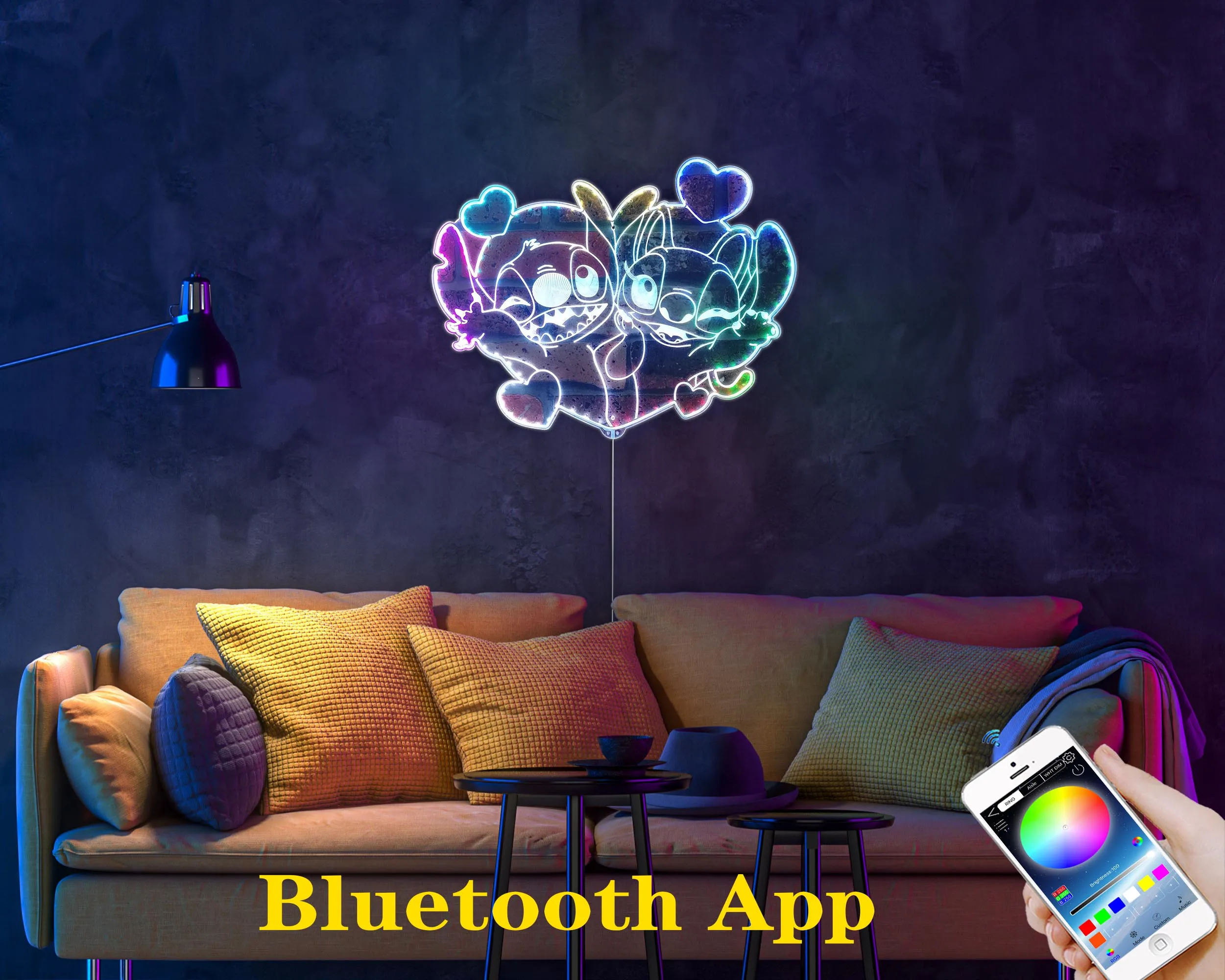 Stitch and Angel Neon LED Sign, Gamer Night Light LED Sign, Game Room Neon Sign