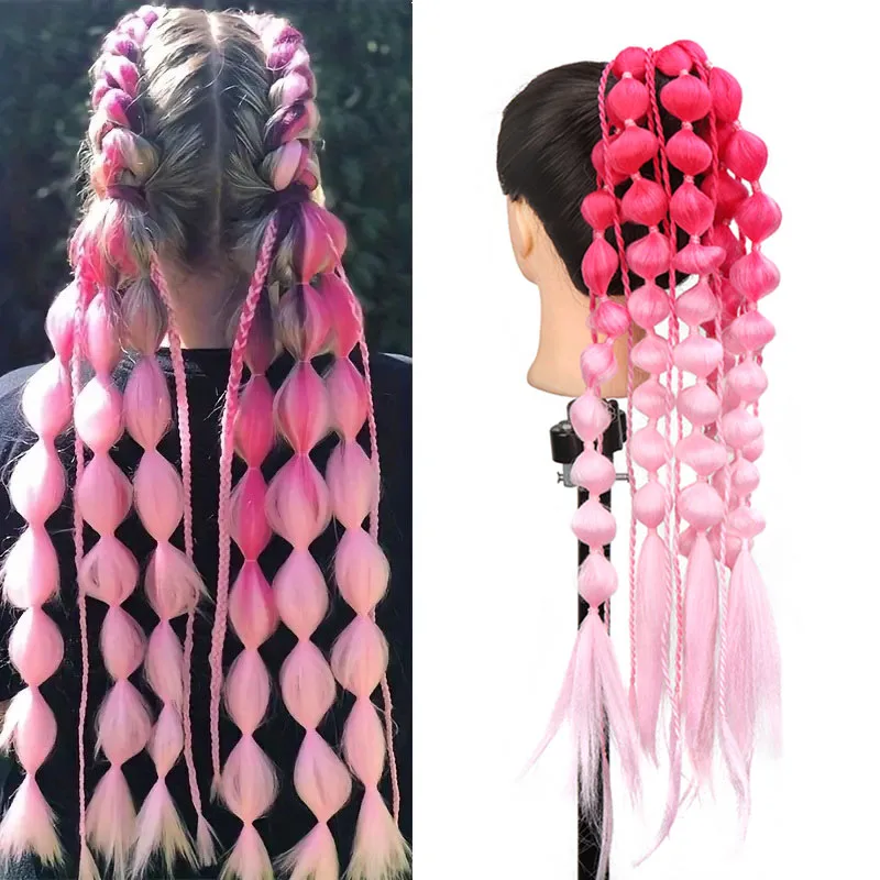 وصلات شعر على شكل ذيل حصان صناعية ملونة طويلة بطول 60.96 سم، أربطة مطاطية مرنة للنساء #6