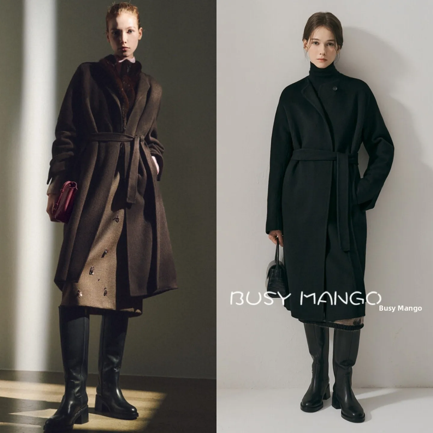 Handmade Double-Sided Woolen Coat Full-Mohair Soft And Smooth Waist Belt Commuter Versatile Woolen Coat Jacket Korean Style