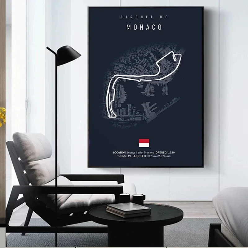 F1 Imola Monaco Circuit، Formula One Wall Art، ملصق مطبوع على القماش عالي الدقة، مناسب للمنزل، غرفة المعيشة، ديكور الغرفة