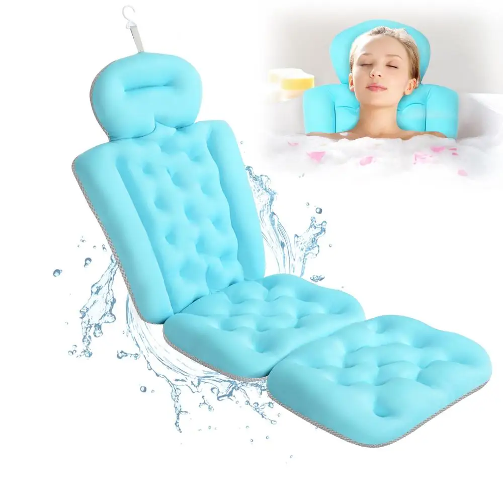 Luxury Full Body Bath Pillow for Tub Neck and Back Support Spa Bathtub Pillows with Suction Cup Non-Slip Headrest Pillows Blue