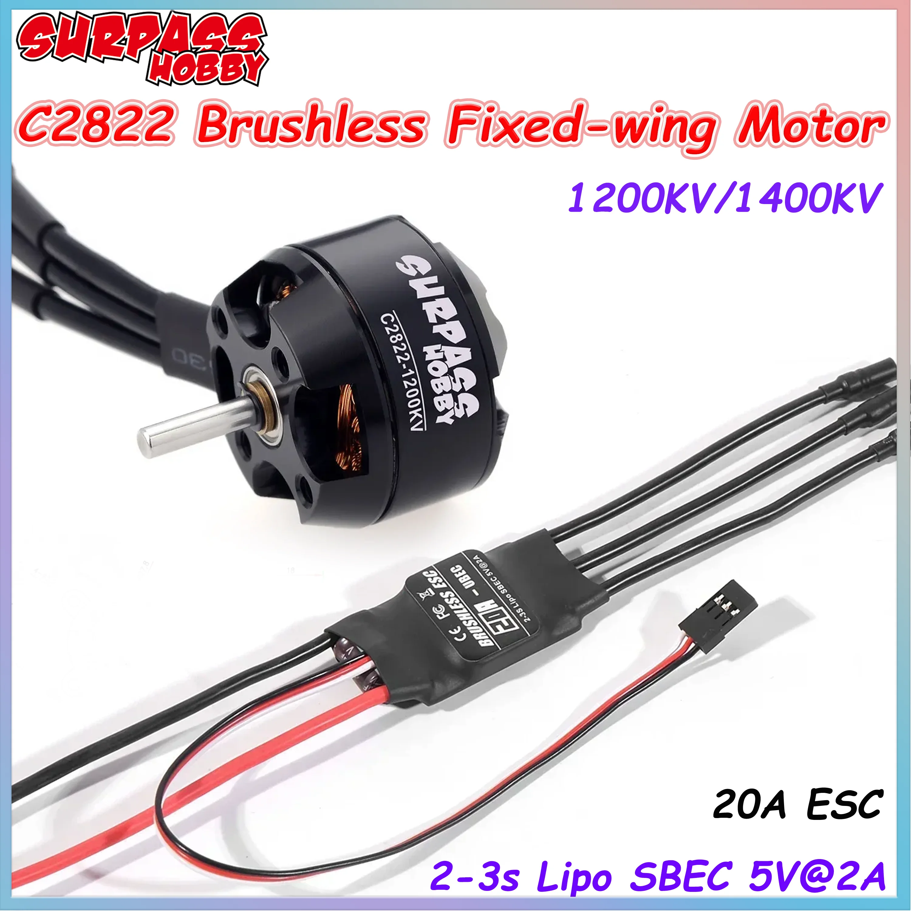 SURPASS HOBBY C2822 1200KV 1400KV Brushless Motor 2-3S 20A ESC Drehzahlregler-Kit für RC-Flugzeuge und Drohnenteile