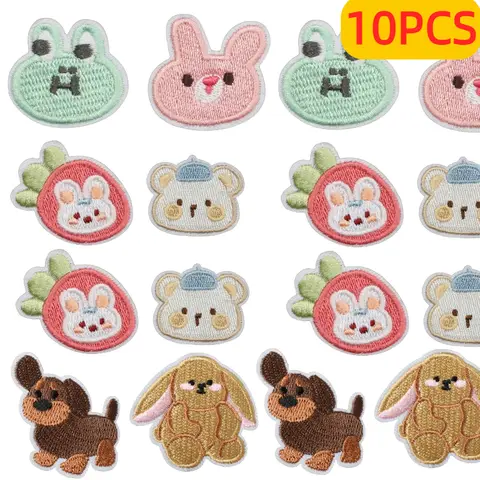 10PCS Cartoon Animal Basketball Football Embroidery Patch Penguin Bear Rabbit Volleyball Sticker Iron On Trolley Tide Play Bag