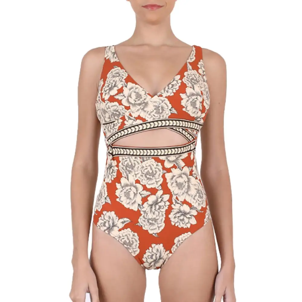 FLAXMAKER-Maillot de bain une pièce imprimé pivoine pour femme, Industries ong de luxe, vêtement de plage