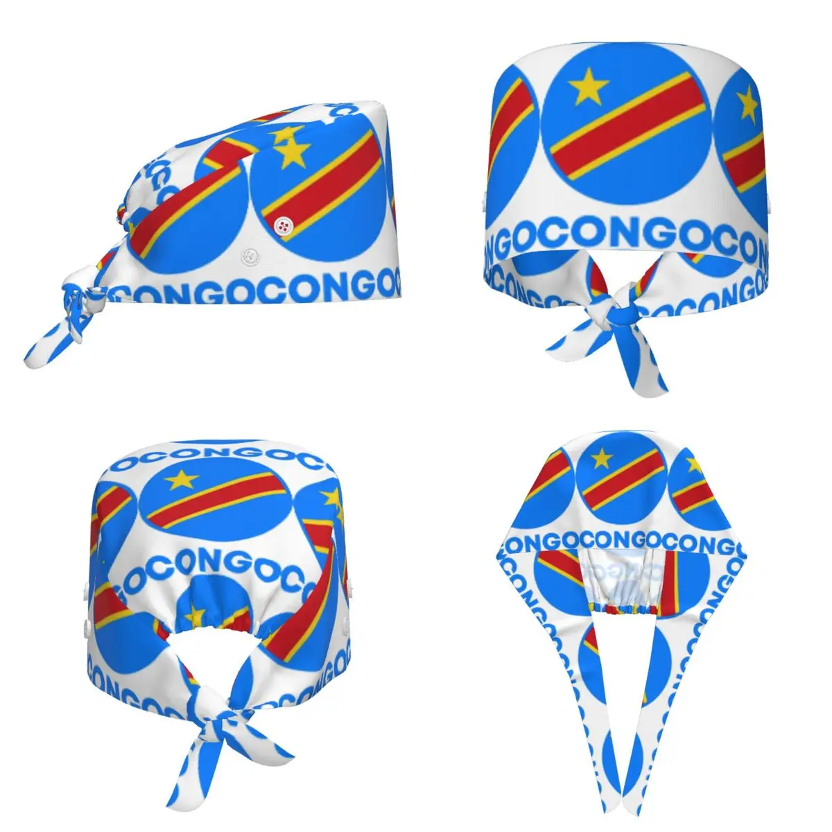 Flag Of Congo Kinshasa Flag Of Zaire Scrub Hat Doctor Working Surgical Cap Men Women Adjustable Nursing Caps for Dentist