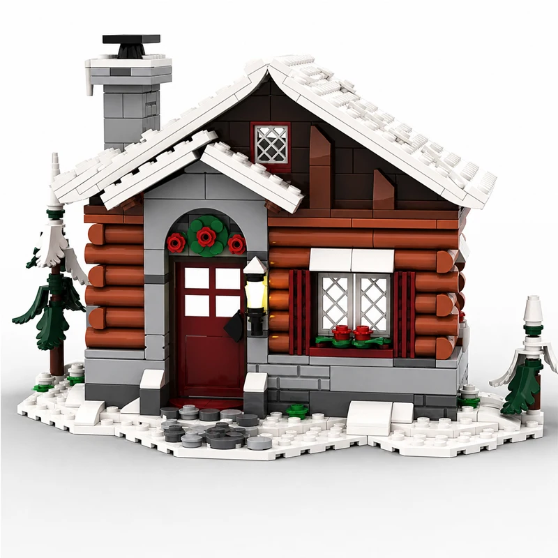 

City Street View Model MOC Building Bricks Winter Alpine Log Cabin Modular Technology Assemble Children Toys Suit Gifts Holiday