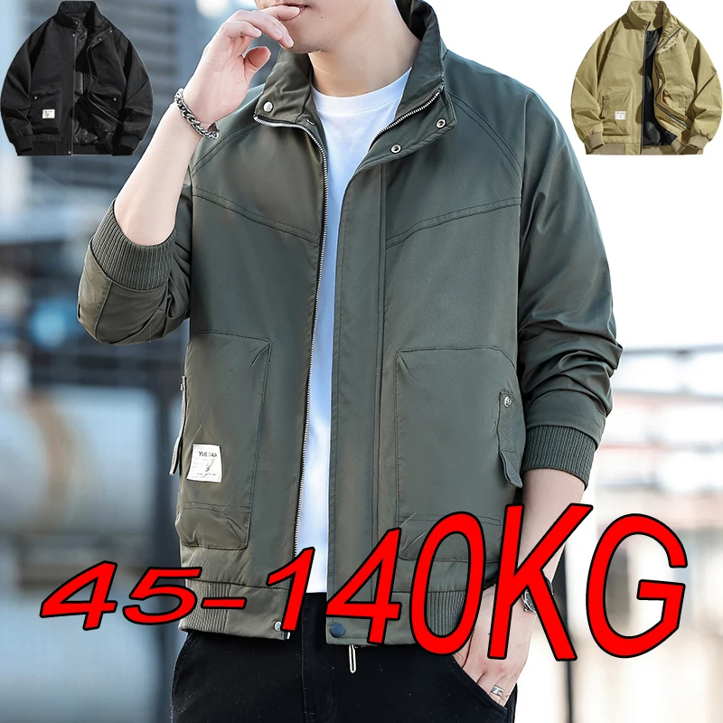 Men's Tooling Jackets Plus Size M-8XL Casual Trend All-match Loose Zipper Cardigan Simple Solid Color Black Khaki Oversize Coats