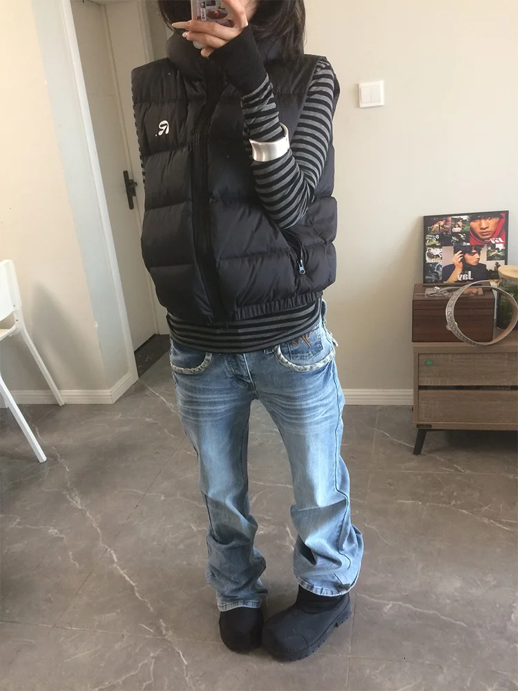 

Женские джинсы с низкой посадкой, облегающие, с высокой талией, широкими штанинами, в стиле ретро, с эффектом потертости, американского стиля, прямого кроя, длинные брюки