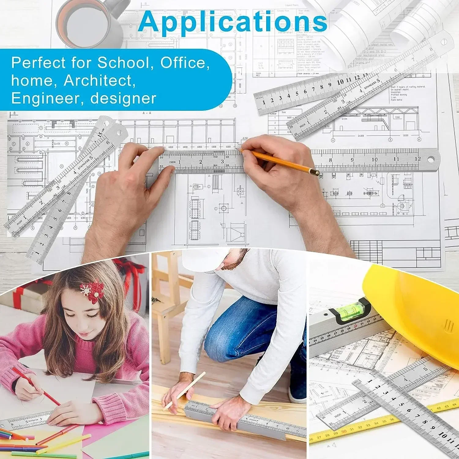 3 Pieces, Double-sided Ruler, Stainless Steel, Centimeter Ruler, Metric Ruler, Precision Measuring Tool, School Supplies Ruler