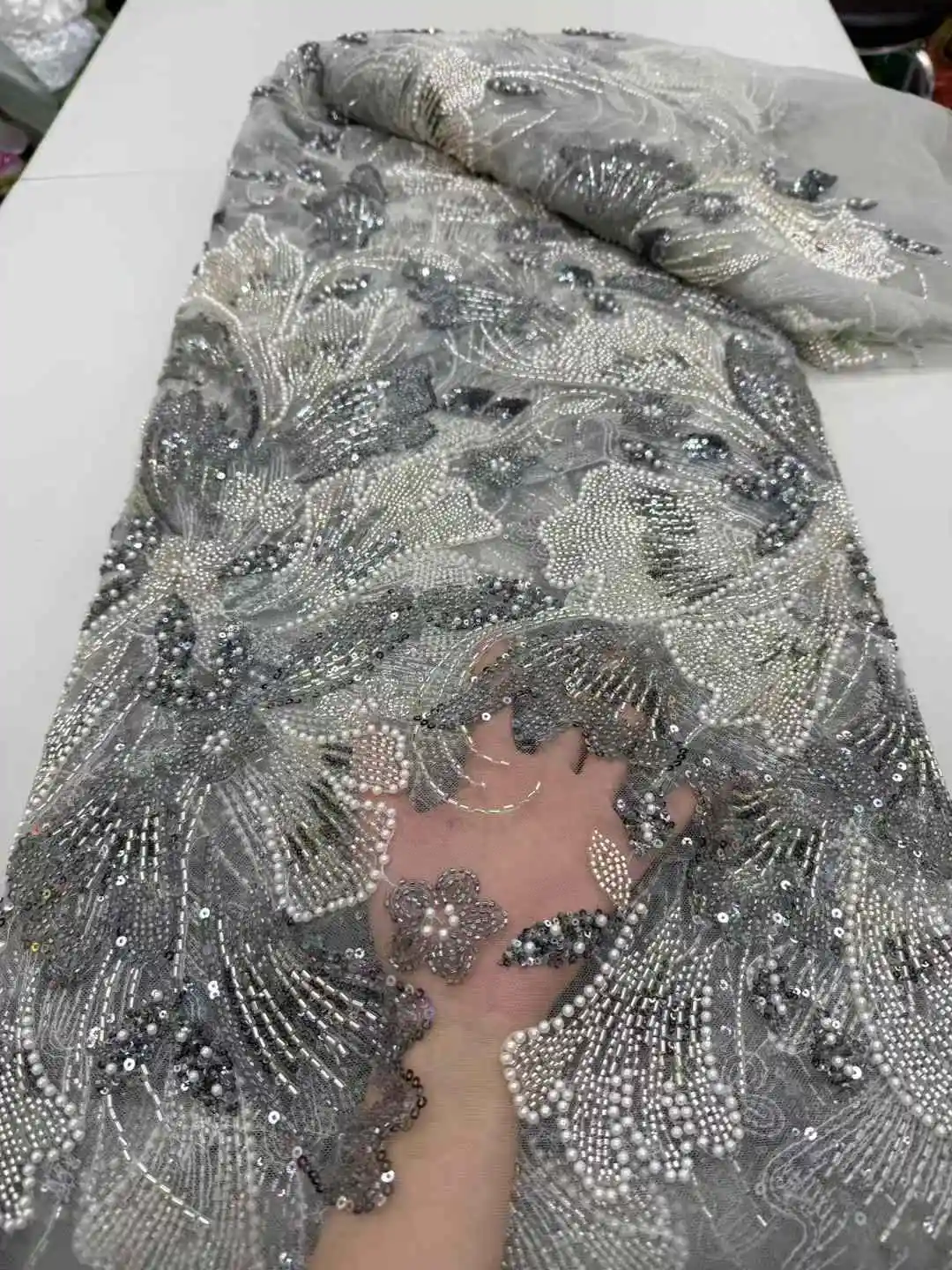 LuxuryแอฟริกันSequinsลูกไม้ผ้าลูกไม้คุณภาพสูง 5 หลาไนจีเรียงานแต่งงานเจ้าสาวเย็บปักถักร้อยภาษาฝรั่งเศสคําTulleสําหรับชุดJY
