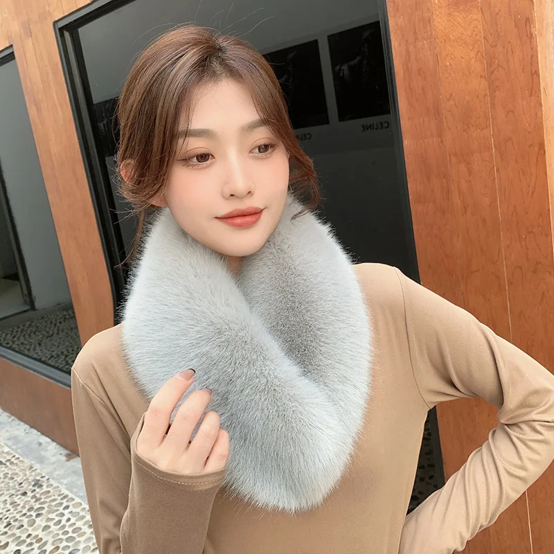 Women\'s Winter Warm Real Fox Fur Scarf Scarves Natural Rex Rabbit V-Neck Warmer 2024 New Scarf Girl\'s Lovely Mufflers T470