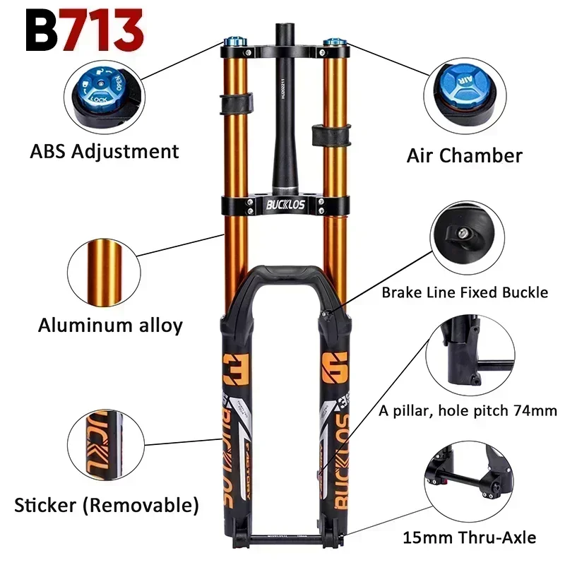 BUCKLOS – fourche à Suspension de vélo de descente, 27.5/29 pouces, 15x110mm, course 180mm, fourche à Air vtt, double couronne, pièces de bicyclette