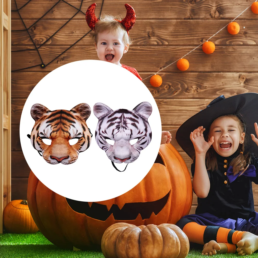 

2pcs Tiger Mask Carnival Halloween Face Cover Eva Material Non-Toxic Unisex Costume Decoration White Yellow