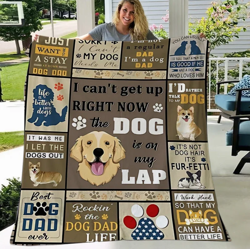 Dog Dad Quotes Collage Heartwarming Fleece Blanket For Cozy Bedroom Decor Soft Warm Throw Blanket Gift