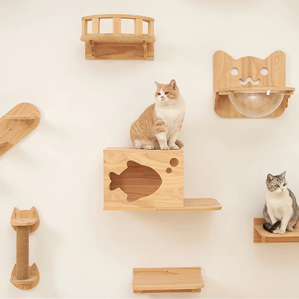 Wall Mounted Cat Climbing Shelf Steps Set Wall Furniture Stairway With Sisal Rope Scratching Post for Most Cats Kitten Sleeping