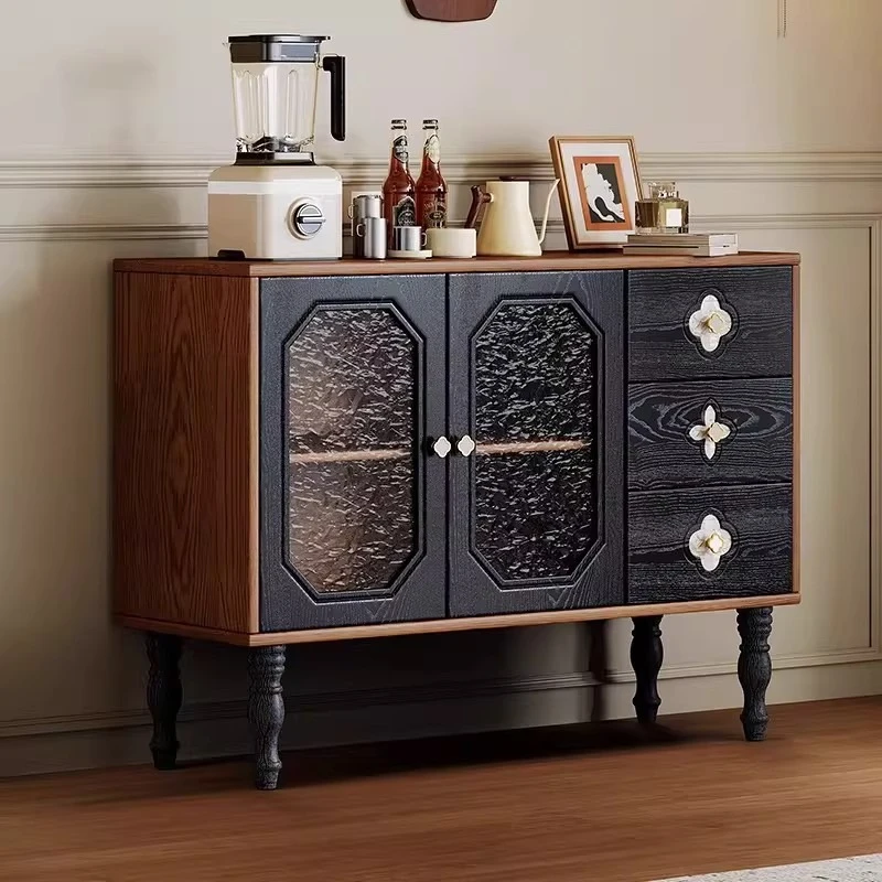 

Medieval wood storage cabinet kitchen retro elegant dining side cabinet integrated against the wall vitrineschrank furniture