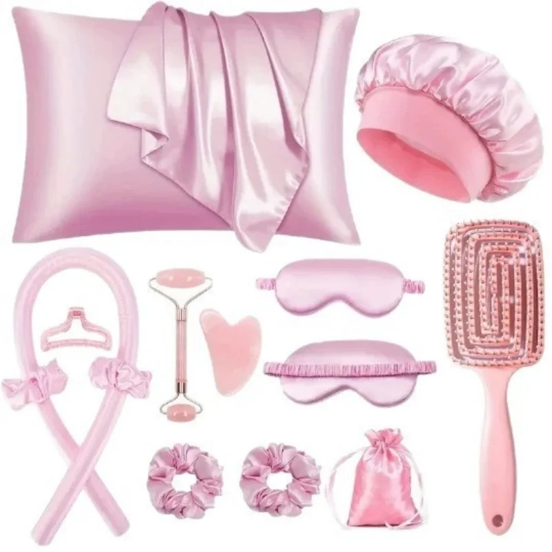 

No Heat Curling Wand Set Lazy Summer Cool Silky Curls Kit with Shower Cap Eye Mask Easy Styling Hair Tool for Women
