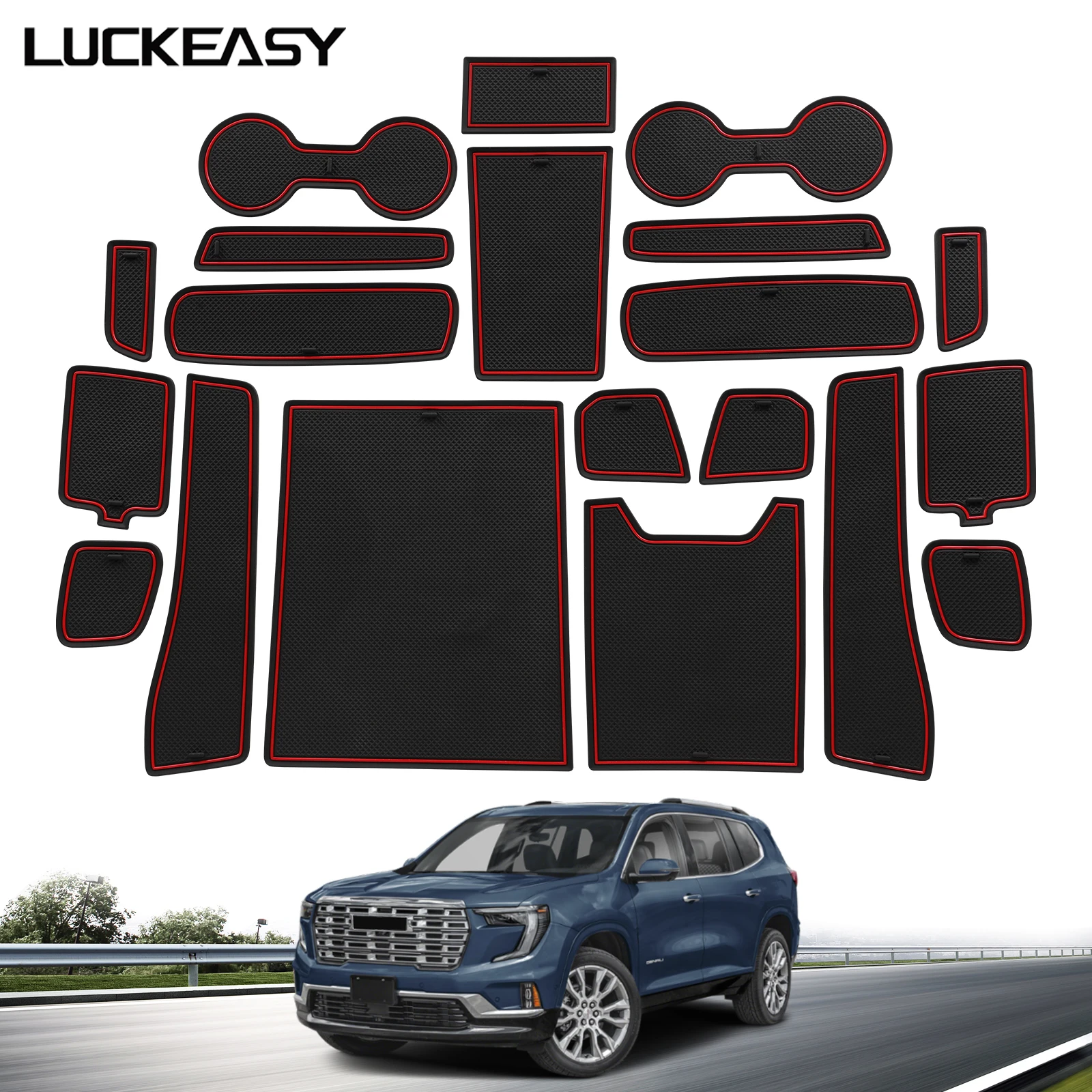 Für GMC Acadia 2025 2026 Mittelkonsolen-Einlagen Getränkehalter Anti-Rutsch-Schlitzmatten PVC-Türrillen-Pads Auto-Innenraumzubehör