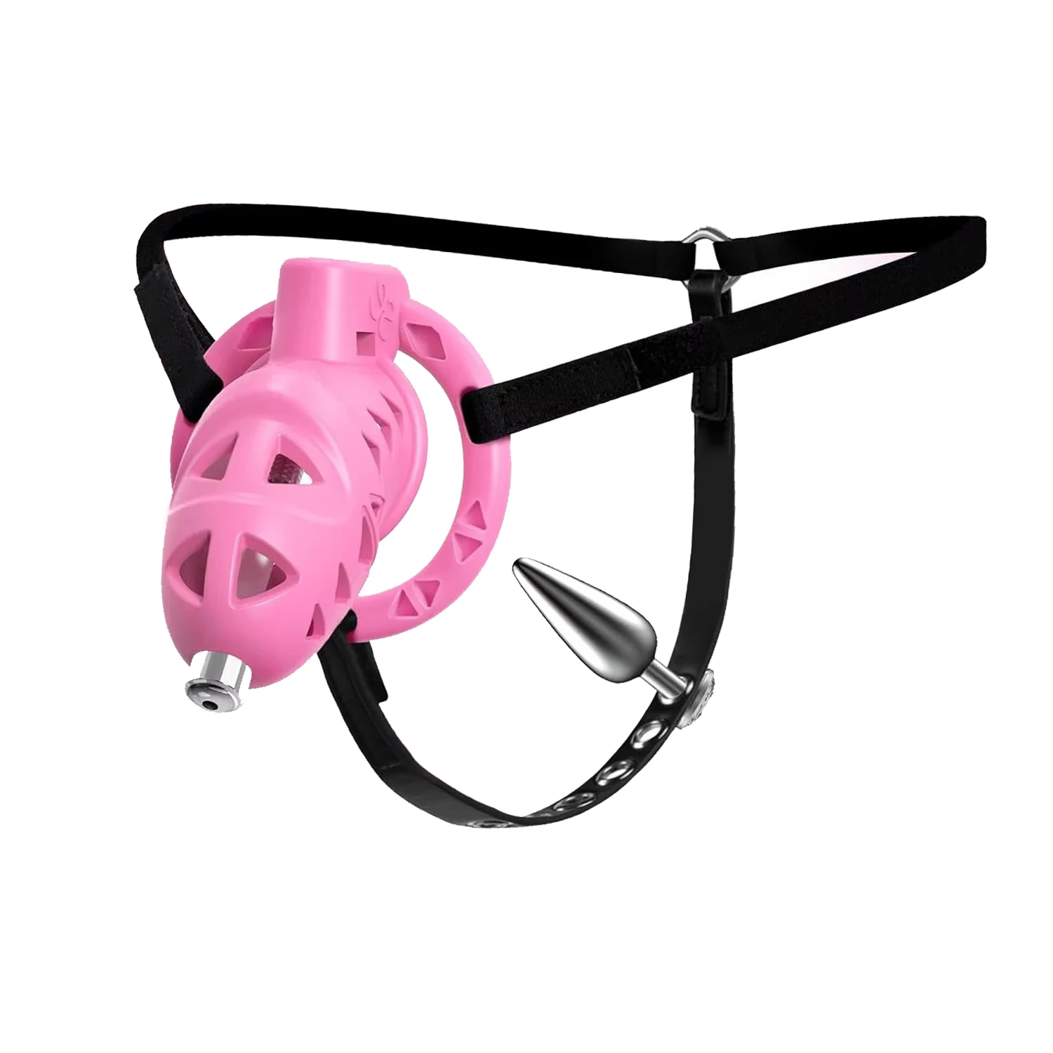 Chastity Cock Cage with Anal Butt Plugs, Adjustable Strap on Harness Chastity Belts Devices with 3 Sizes Rings, bondage sex toys