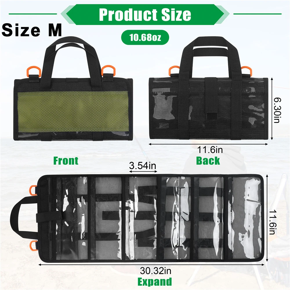 Roll-Up Angelköder-Wickel, langlebige Köder-Tasche, 6 Taschen, PVC-Schutzhülle, Salzwasser-Haken-Abdeckungen, Stoff-Köder-Schutz, Tackle-Box – Detail 1