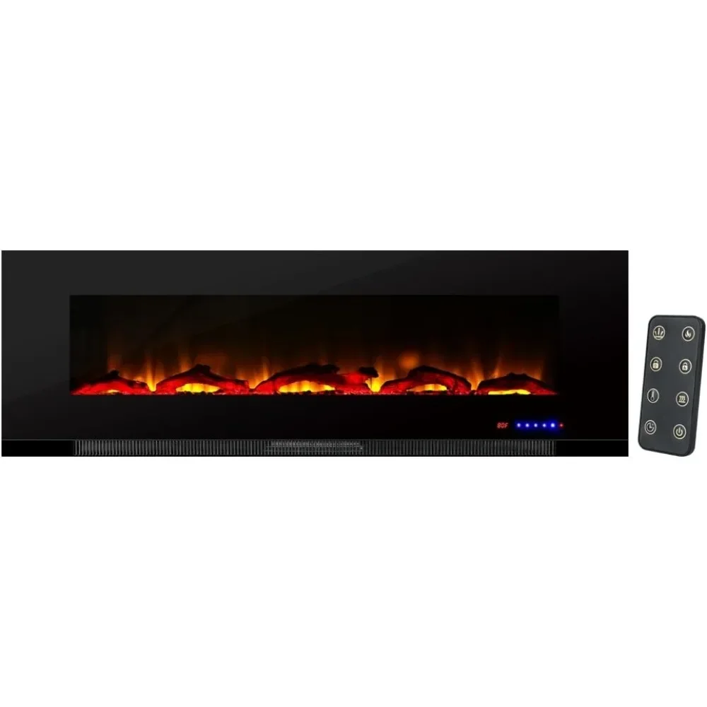 60 Inch Wall Mounted LED 3D Electric Fireplace with Timer and Remote Control -3D Wood and Fire Effect Electric Fireplace