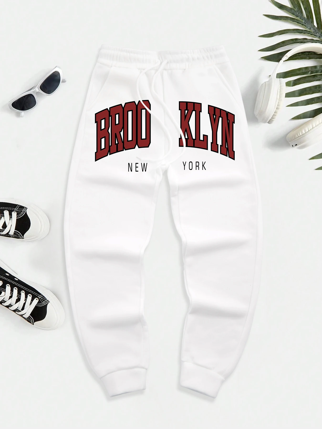 

Brooklyn New York 1898 Art Letter Prints Mens Trousers Autumn Soft Sweatpants High Street Basic Britches Warm Fleece Sportpants