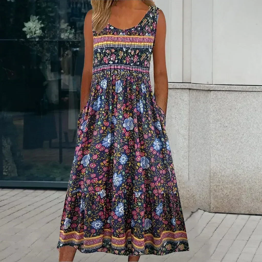 Nouvelle robe printemps et été Europe, Amérique, Amazon avec imprimé ethnique – Style Boho décontracté pour femmes