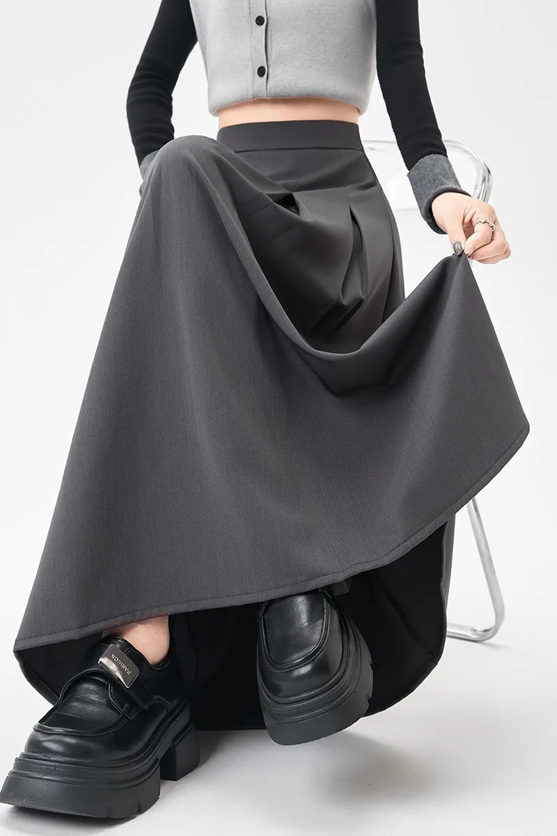 Herfst Hoge Taille Eenvoudige Basic Vrouwen Rok Casual Losse Effen Kleur Chique Vrouw Rok Zwart Grijs Mode A-lijn Rok Vrouwelijke