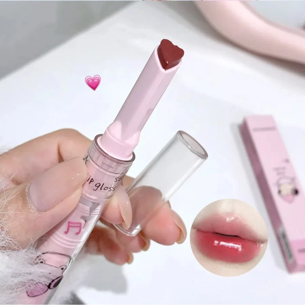 Jelly Lip Glaze-pintalabios de agua con espejo sólido, brillo de labios en forma de corazón, lápiz labial hidratante, resistente al agua, taza antiadherente coreana