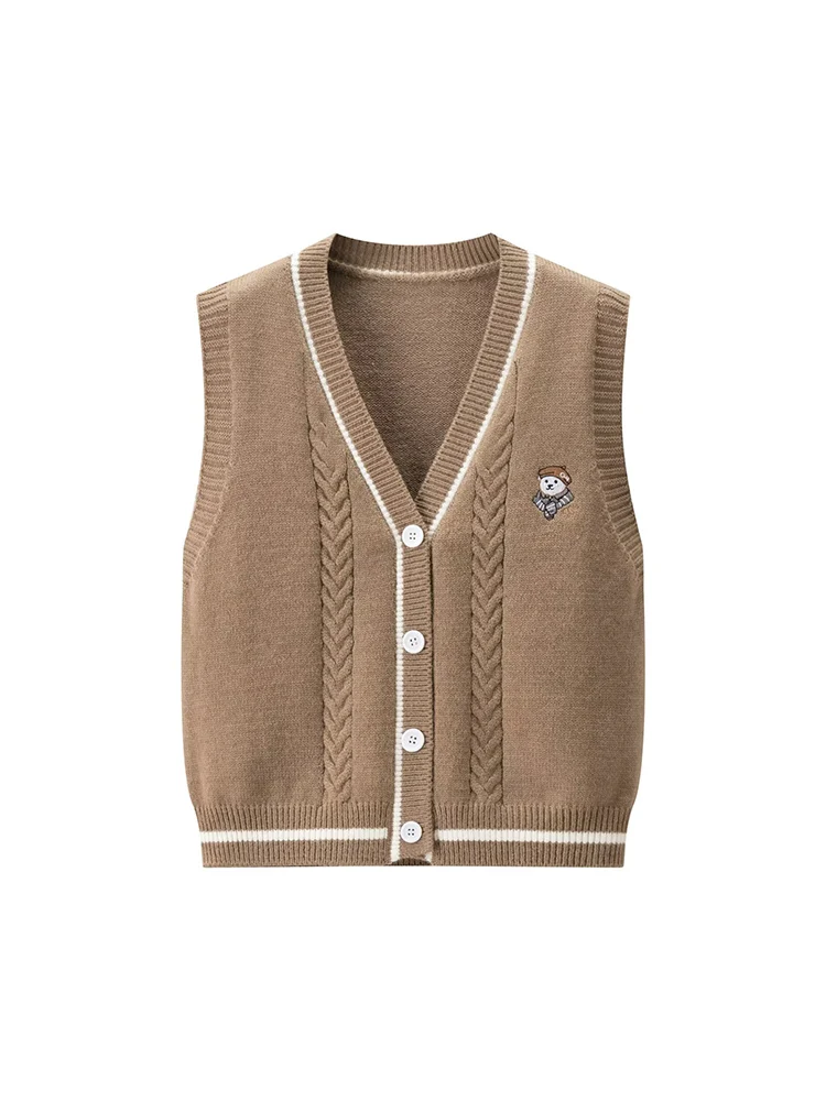 

European and American style 2025 autumn new women's clothing fashionable knitted embroidered bear V-neck vest
