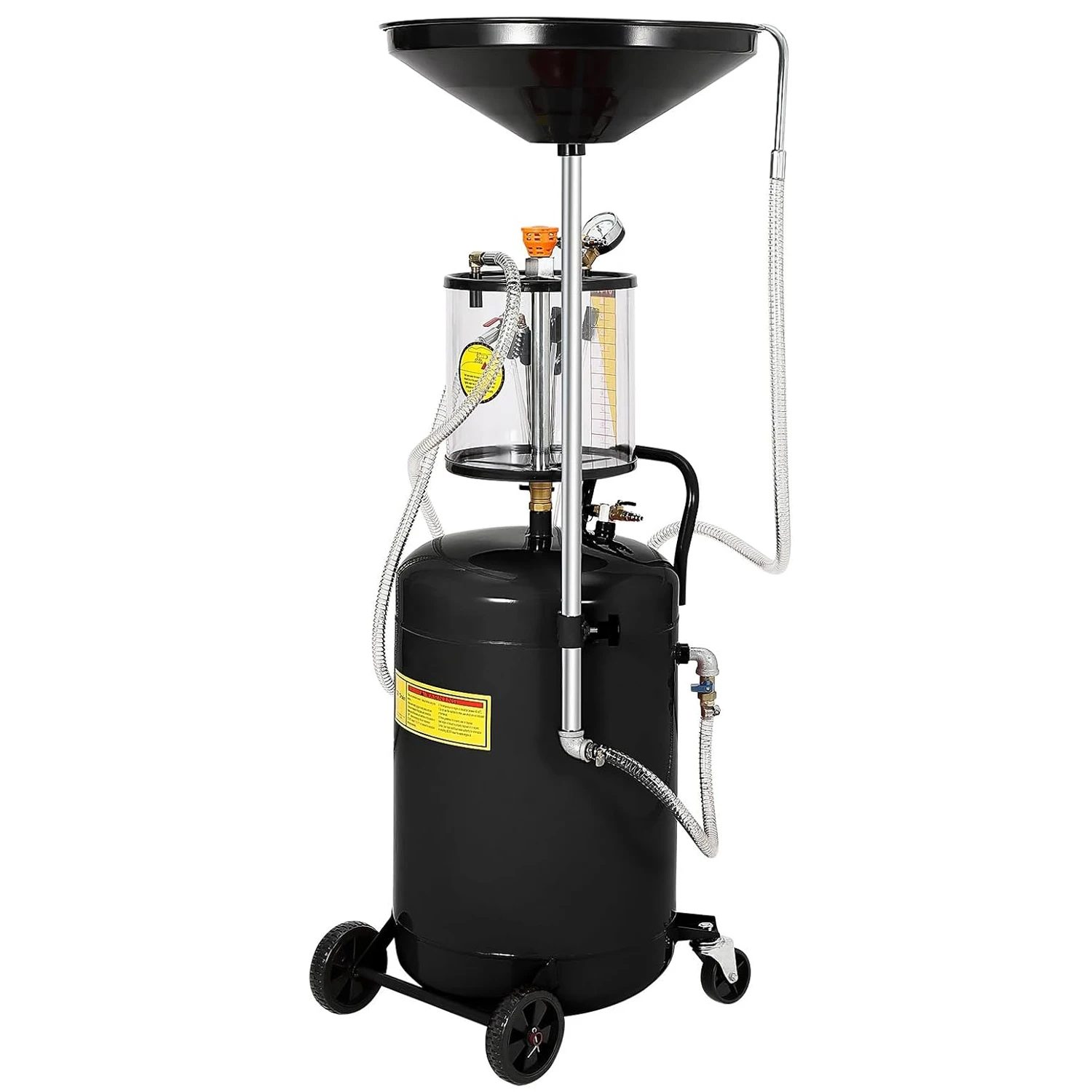 20 Gallon Waste Oil Drain Tank, Air Operated Portable Oil Drainer With Adjustable Funnel, Fluid Fuel Transfer Drainage W/ Wheels