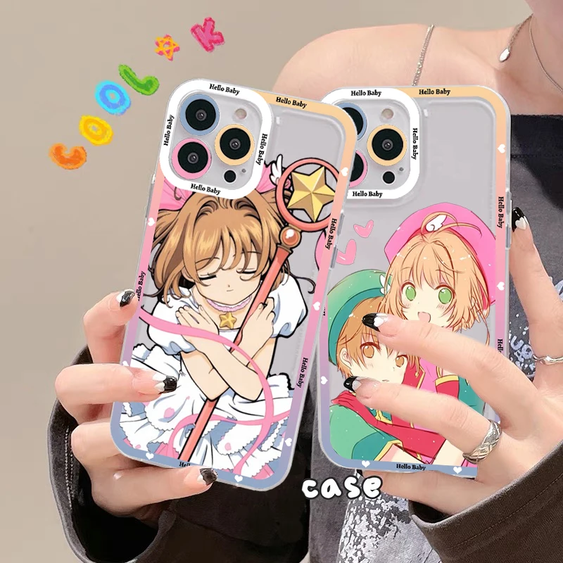Funda de teléfono de Anime Sakura, carcasa transparente de TPU para IPhone 11, 12, 13, 14, Mini Pro Max, XR, X, XS, 8, 7, 6 Plus, SE 2020