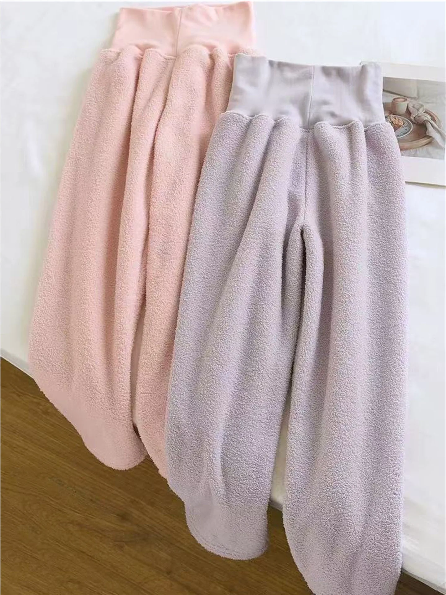 

Женские повседневные брюки прямого кроя на флисовой подкладке, осенне-зимние теплые домашние брюки с высокой талией, прямые длинные брюки-трубы