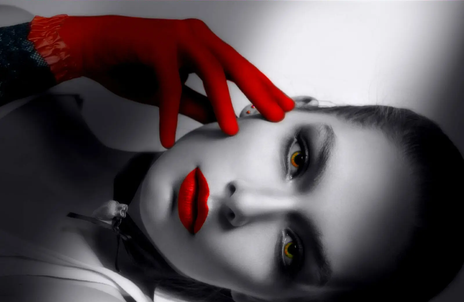 Black & White Woman with Red Lips & Gloves Art Picture Print Silk Poster Home Wall Decor