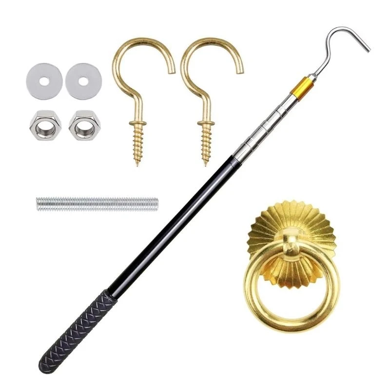 R53F Innovative Attic Pull Hook Set พร้อมแท่งและวงแหวนสามเวทีและแหวน