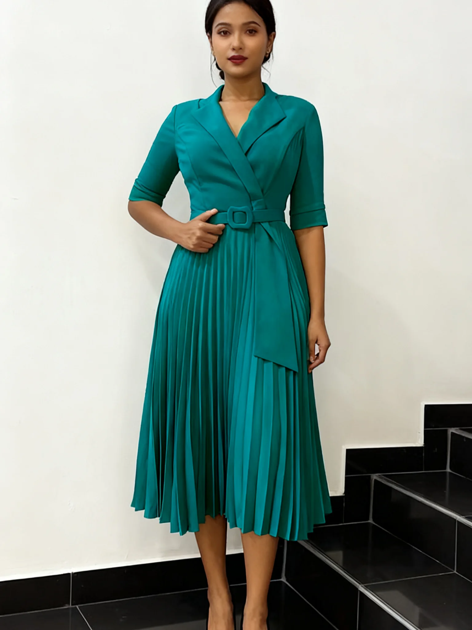 Plus Size, Women's Elegant A-Line Suit Collar Dress