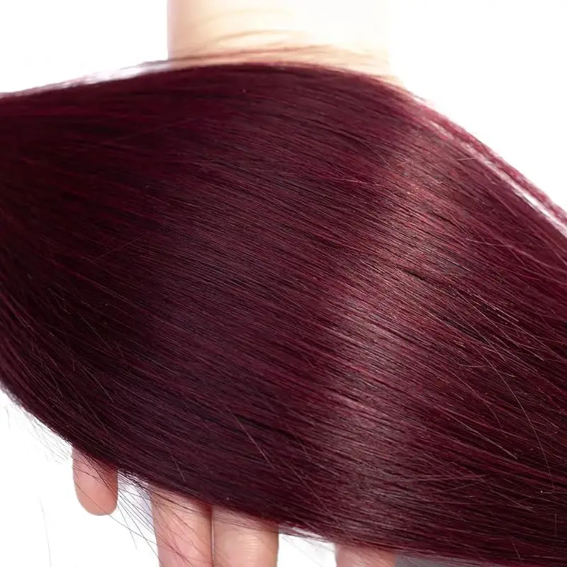 Pacotes de cabelo reto adequados para mulheres negras, cabelo virgem brasileiro não tratado por muito tempo, vinho vermelho, 99J, 16-30 Polegada