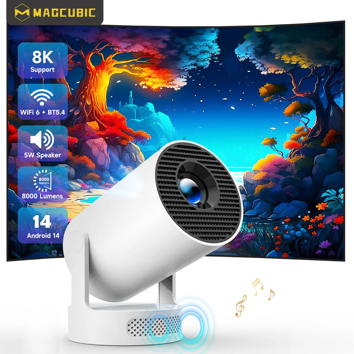 Magcubic HY300 Pro+ 8K Wifi6 Projector 290ANSI Android 14 Dual WIFI Allwinner H726 BT5.4 1280x720P Home Cinema Outdoor Portable
