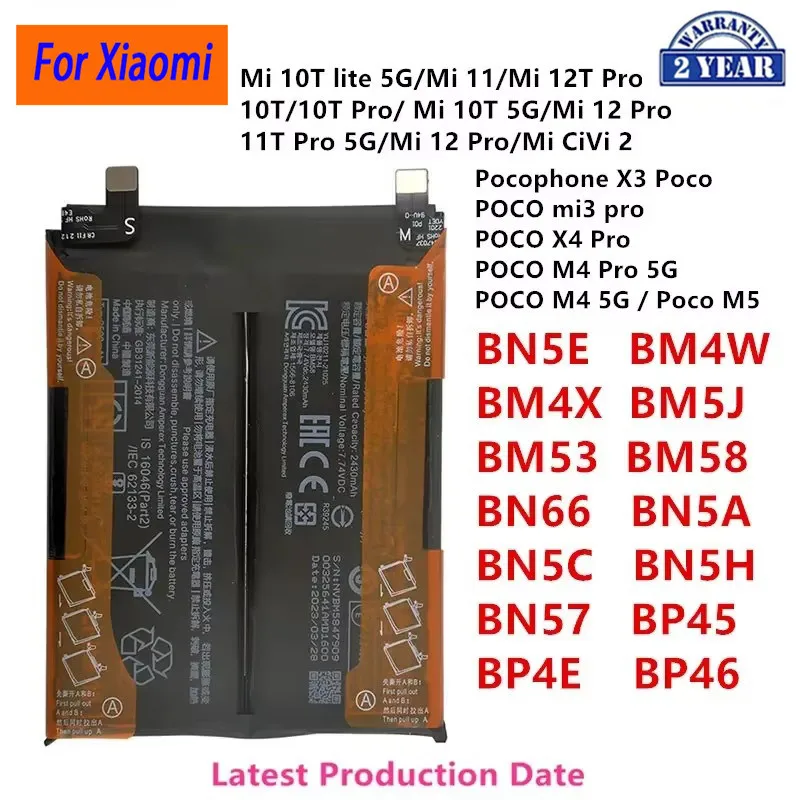 

Orginal BN5E BM4W BM4X BM5J BM53 BM58 BN66 BN5A BN5C BN5H BN57 BP45 BP4E BP46 For Xiaomi 11T Pro 5G/10T lite/Mi 12T Pro/10T Pro