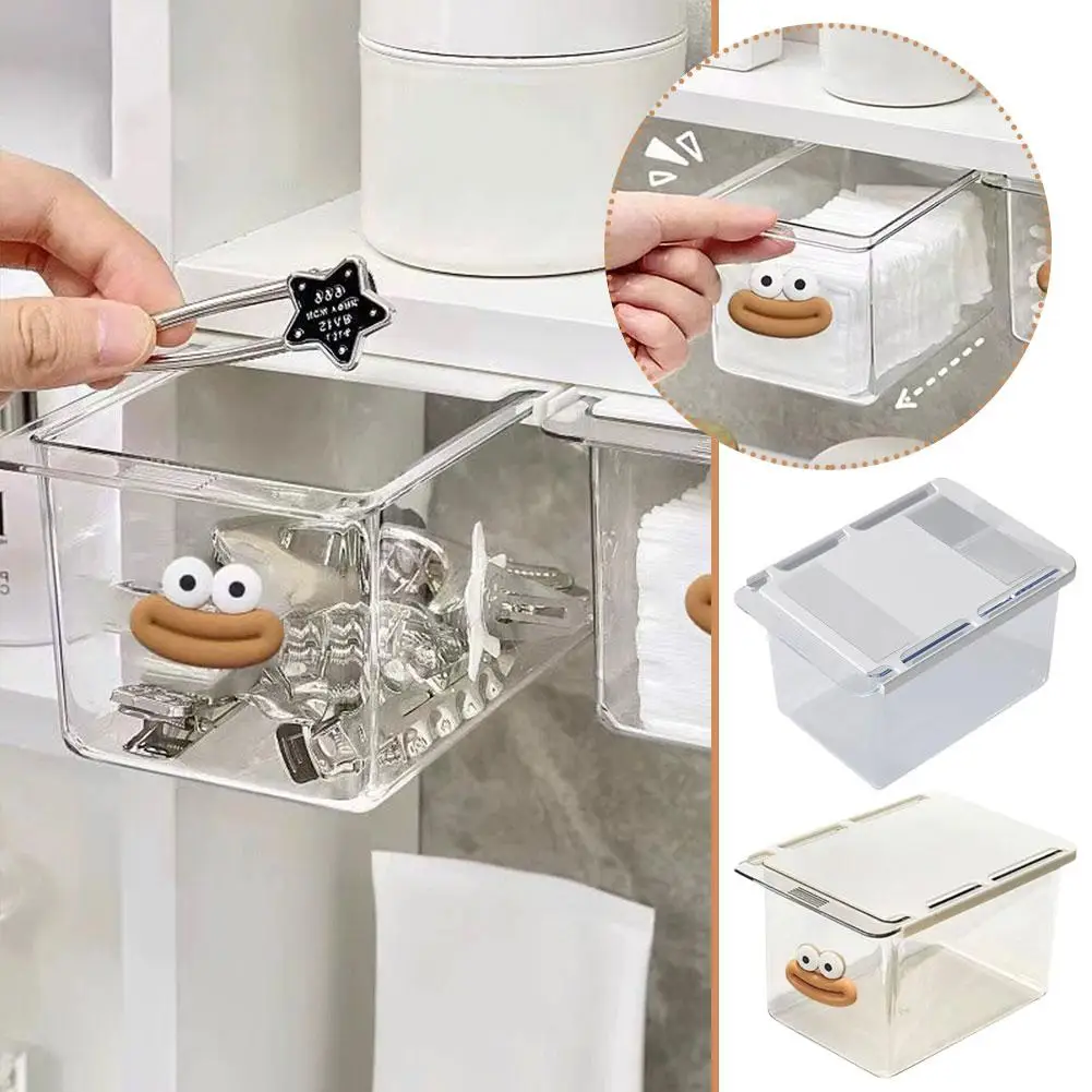 Organizador de maquillaje extraíble acrílico, hisopo de algodón, soporte para almohadilla de cosméticos, caja de almacenamiento debajo del gabinete, ahorro de espacio Cott D0Q8