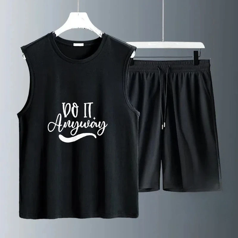 

2025 тонкий повседневный мужской комплект с жилетом, стильный удобный летний наряд, легкие спортивные футболки + шорты из дышащей ткани, комплекты